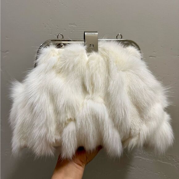 Unique Real Fox Fur Handmade Rivet Metal Frame Push Lock Shoulder Bag/Crossbody - Picture 1 of 16
